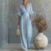 Waist-Cinching V-Neck High-Waist Jumpsuit for Summer