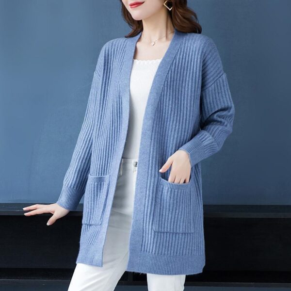 Women's mid-length cardigan for spring and autumn 2021, plus size, loose knitted shawl, versatile sweater.
