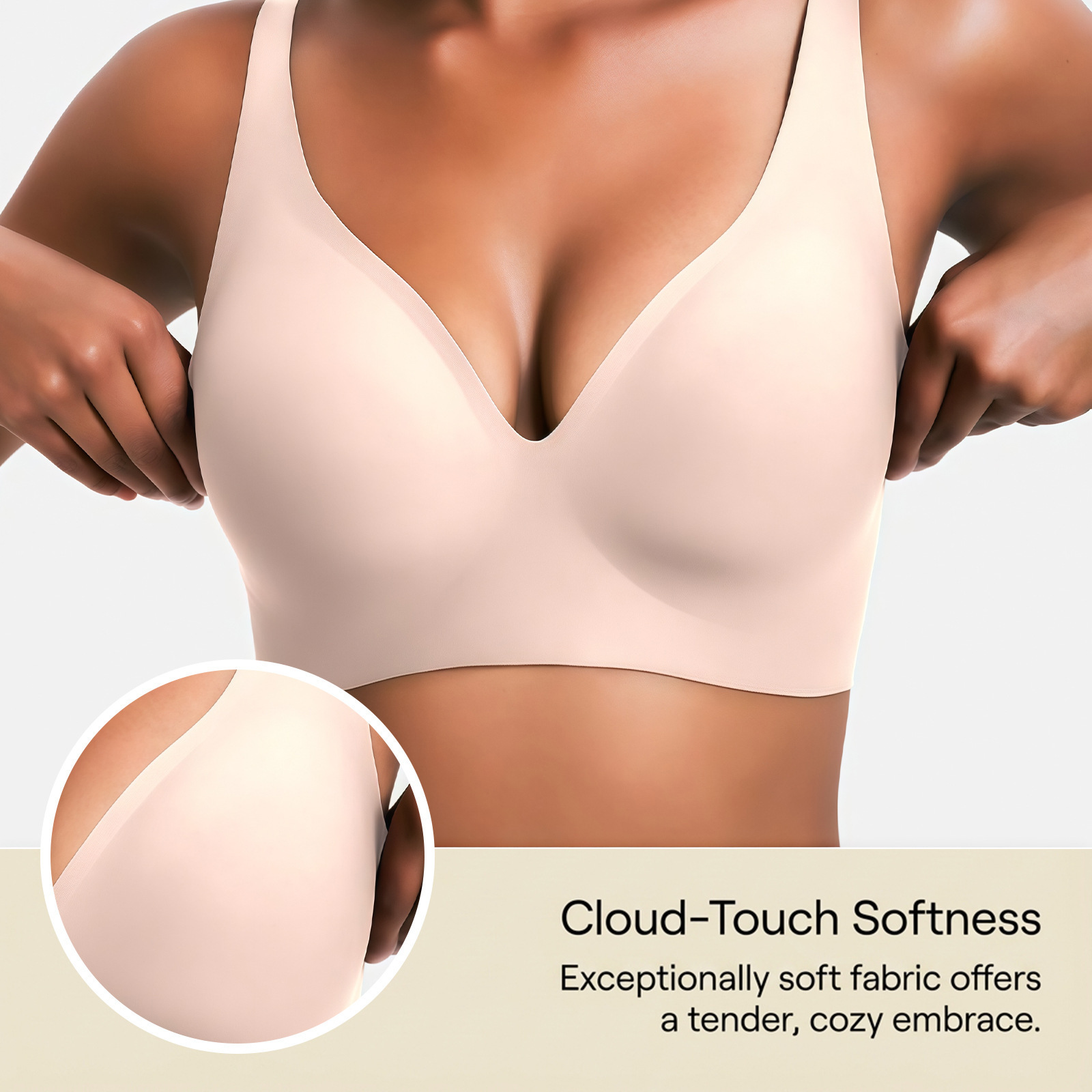 Seamless Push-Up Wire-Free Bra with Side Support, Black