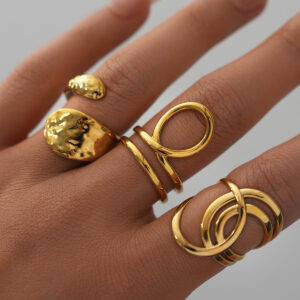 Unique and sophisticated ring design with interwoven lines, suitable for stacking and open wear, for women, available for cross-border wholesale.