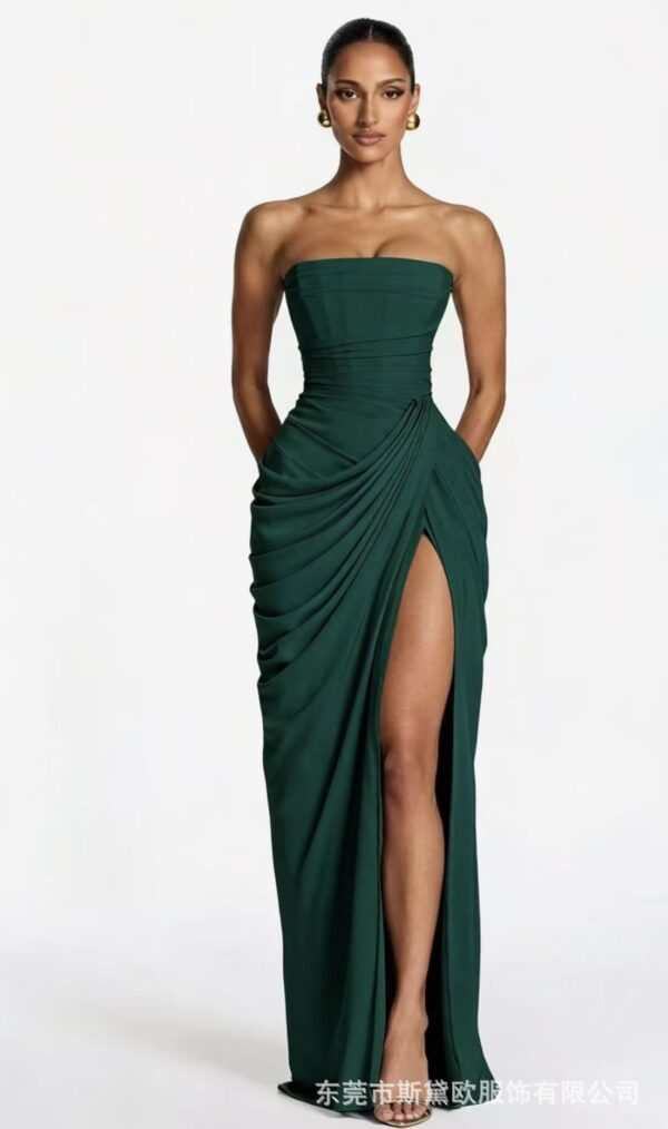 SDM225 Elegant Yellow New Sexy Strapless Slit Dress, 2026 New Arrival, Wholesale Export Goods