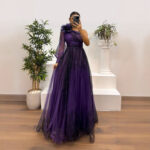 One-shoulder classic tulle dress, high-end elegant women's one-shoulder mesh dress with slit.