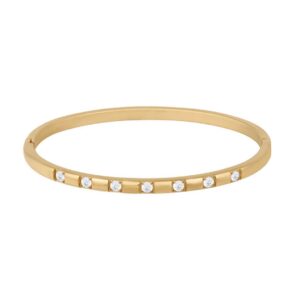 Zircon Inlaid Stacked Bracelets in Electroplated Titanium Steel (18 K)
