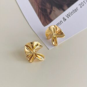 Geometric Pleated Gold Earrings for Women - Copper
