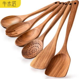 Niumujiang Cross-border Small Leaf Acacia Wood Pot Spatula, Stir-fry Pot Spatula, Soup Ladle, Teak Wood Kitchenware Set