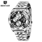 Accurate Quartz Mens Watch with Half-Fan Calendar & Folding Clasp