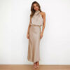 European and American style 2025 Spring/Summer new solid color high-end satin sleeveless dress, fashionable, elegant and classy light evening dress