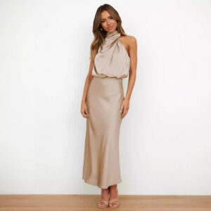 European and American style 2025 Spring/Summer new solid color high-end satin sleeveless dress, fashionable, elegant and classy light evening dress