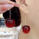 Long Cherry Fruit Earrings for Women, 925 Silver Needle