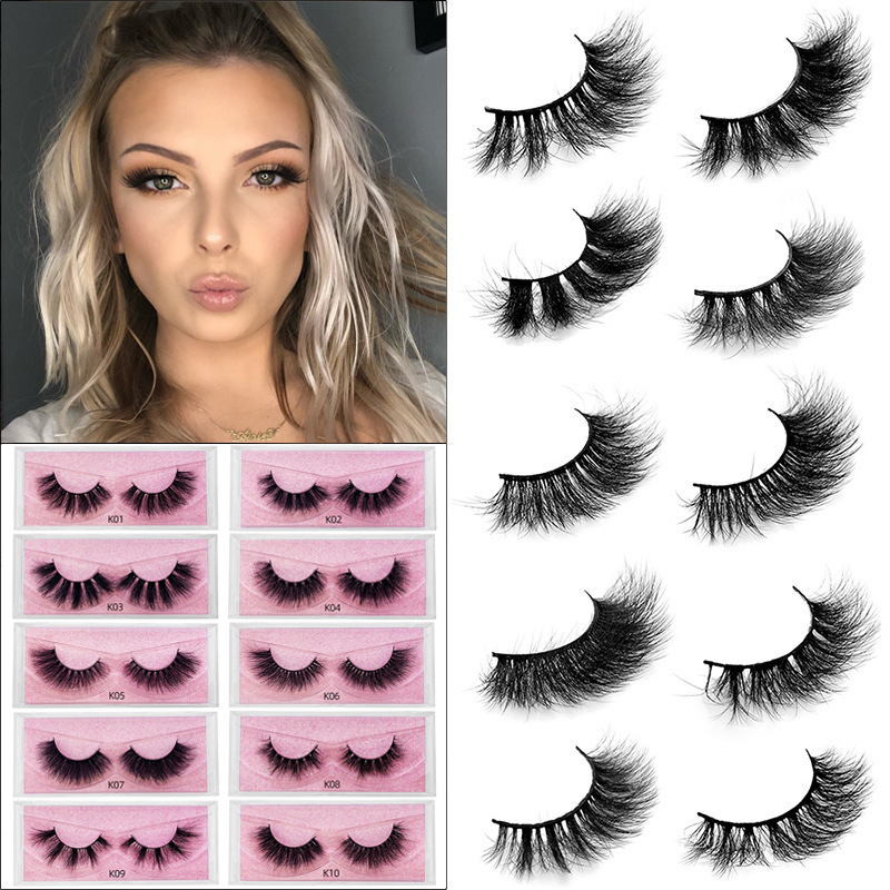 New product 5d mink hair fried false eyelashes natural thick style messy curled eyelashes K01-K12 pull-out box