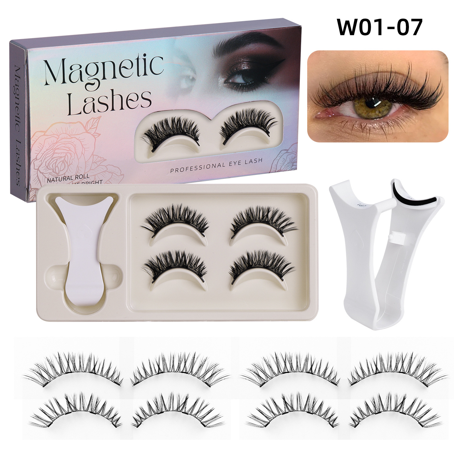 Thick Curled Magnetic False Eyelashes Set, No-Removal + Curler Box