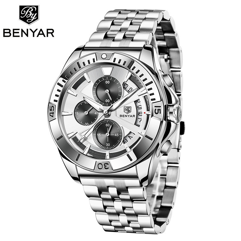 Accurate Quartz Mens Watch with Half-Fan Calendar & Folding Clasp