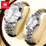 Double Calendar Quartz Couple Watch Set with Week Display