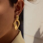 Non-Fading Geometric Stainless Steel Earrings in 18 K Gold Titanium