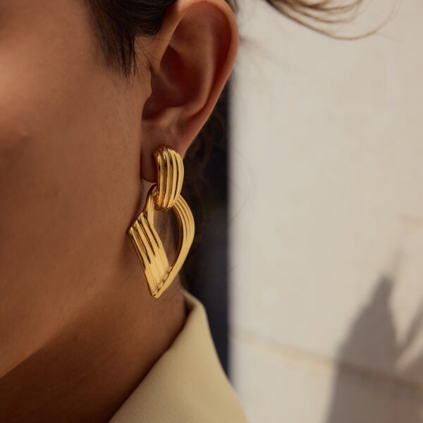 Non-Fading Geometric Stainless Steel Earrings in 18 K Gold Titanium
