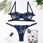 Sexy three-piece lingerie set with lace patterns, see-through cutouts, and underwire. A popular two-piece lingerie set.