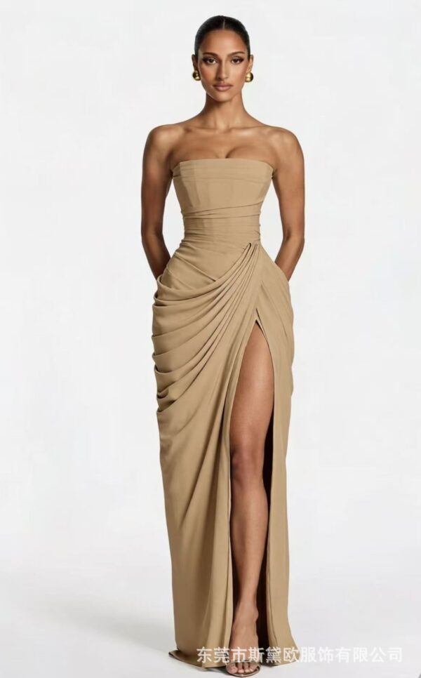 SDM225 Elegant Yellow New Sexy Strapless Slit Dress, 2026 New Arrival, Wholesale Export Goods
