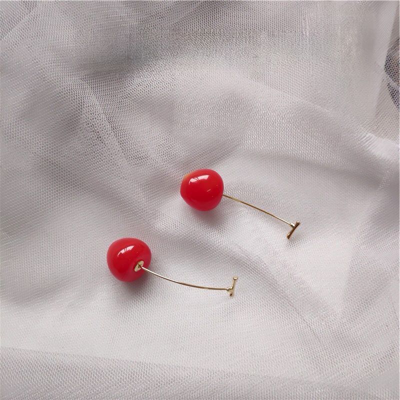 Long Cherry Fruit Earrings for Women, 925 Silver Needle