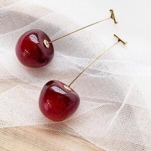 Long Cherry Fruit Earrings for Women, 925 Silver Needle