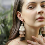 Boho Green Tassel Earrings for Women, Cotton Thread Long Drop