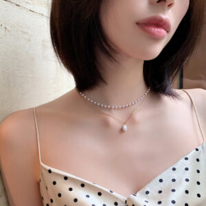 Pearl Pendant Multi-Layer Beaded Necklace with Regular Chain