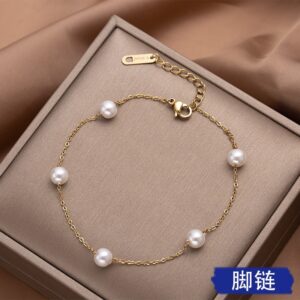 Pearl Titanium Steel Anklet Women's Jewelry Ladies Beach Jewelry New Arrivals Douyin Popular