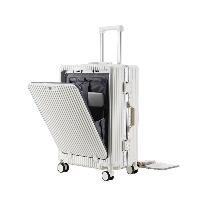 Factory wholesale 20-inch front-opening aluminum frame trolley case, stylish student carry-on suitcase with combination lock, gift set. Factory wholesale 20-inch front-opening aluminum frame trolley case, stylish student carry-on suitcase with combination lock, gift set.