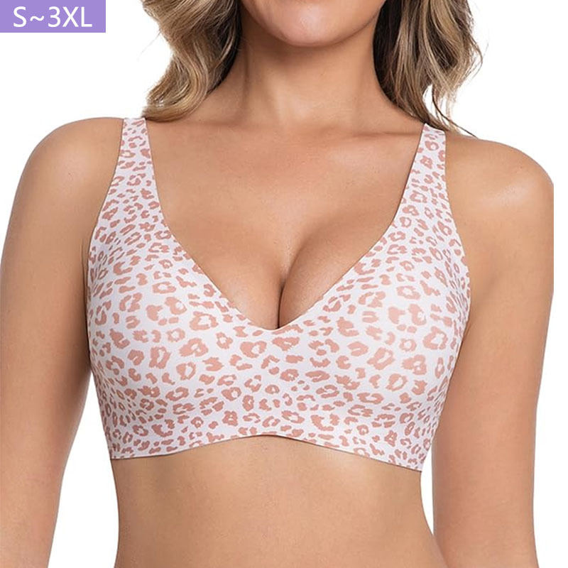 Leopard Print Wire-Free Plus Size Bra with Back Support