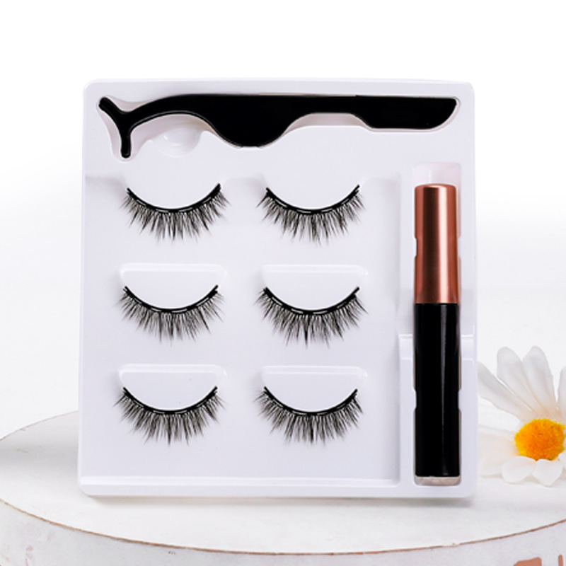 Magnetic eyeliner liquid false eyelashes three-dimensional curling thick eyelashes chemical fiber simulation pure handmade magnet false eyelashes