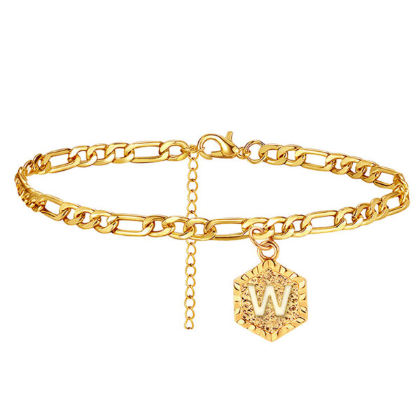 New cross-border summer anklet European and American creative hexagonal letter A copper foot ornaments stainless steel fashion accessories New cross-border summer anklet European and American creative hexagonal letter A copper foot ornaments stainless steel fashion accessories