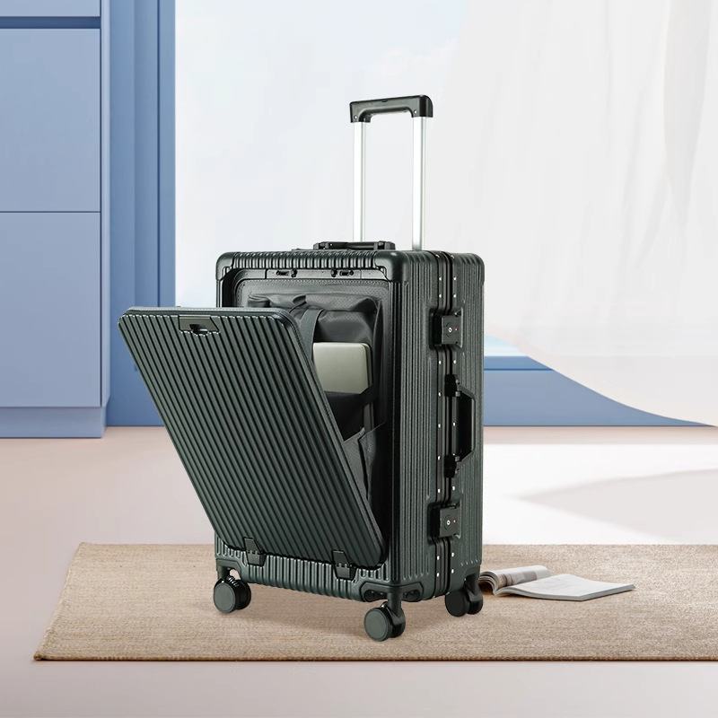 Factory wholesale 20-inch front-opening aluminum frame trolley case, stylish student carry-on suitcase with combination lock, gift set. Factory wholesale 20-inch front-opening aluminum frame trolley case, stylish student carry-on suitcase with combination lock, gift set.