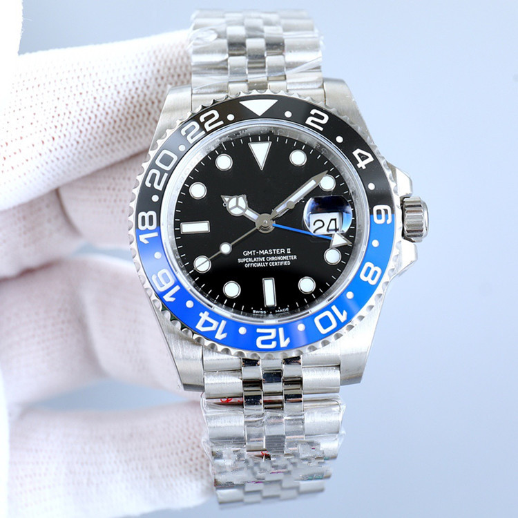Glow-in-the-Dark GMT Mechanical Watch with Steel Strap 40.5 mm