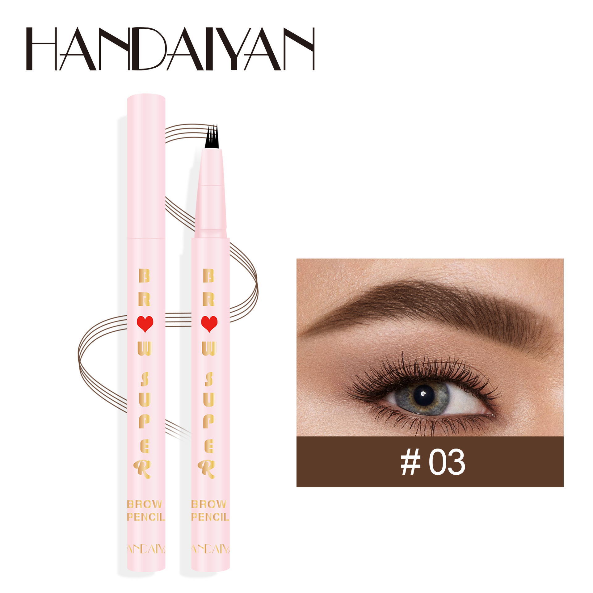 Waterproof Sweat-Proof Eyebrow Pencil with 4-Fork Tip