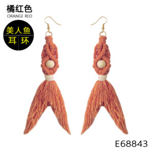 Boho Green Tassel Earrings for Women, Cotton Thread Long Drop