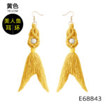 Boho Green Tassel Earrings for Women, Cotton Thread Long Drop