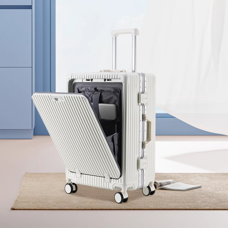 Factory wholesale 20-inch front-opening aluminum frame trolley case, stylish student carry-on suitcase with combination lock, gift set. Factory wholesale 20-inch front-opening aluminum frame trolley case, stylish student carry-on suitcase with combination lock, gift set.