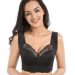 Plus-size women's lingerie, sexy lace, thin, wire-free vest style, plus size sports sleep bra with push-up support.