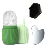 Stainless steel facial ice tray set, portable facial gua sha board, skincare tool, silicone facial ice tray