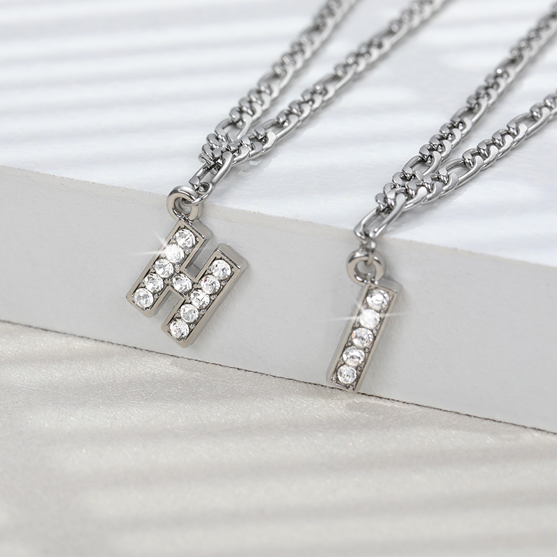 European and American simple micro-inlaid zircon stainless steel chain letter couple anklet 26 English letter pendant anklet European and American simple micro-inlaid zircon stainless steel chain letter couple anklet 26 English letter pendant anklet