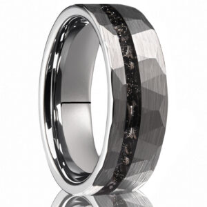 Bold 8-Wide Flat Hammered Tungsten Gold Ring Set, Meteorite Style