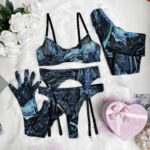 Bold Tie-Dye 5-Piece Lingerie Set with Leopard Print Gloves