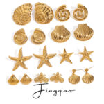 Gold-Tone Geometric Starfish Stainless Steel Earrings