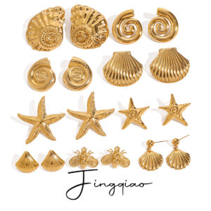 Gold-Tone Geometric Starfish Stainless Steel Earrings
