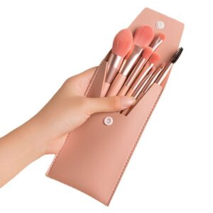Portable 8 Mini Makeup Brush Set with Soft Bristles Case