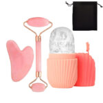 Stainless steel facial ice tray set, portable facial gua sha board, skincare tool, silicone facial ice tray