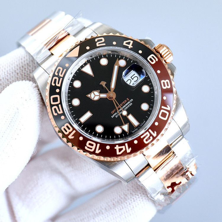 Glow-in-the-Dark GMT Mechanical Watch with Steel Strap 40.5 mm