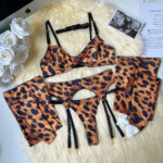 Bold Tie-Dye 5-Piece Lingerie Set with Leopard Print Gloves