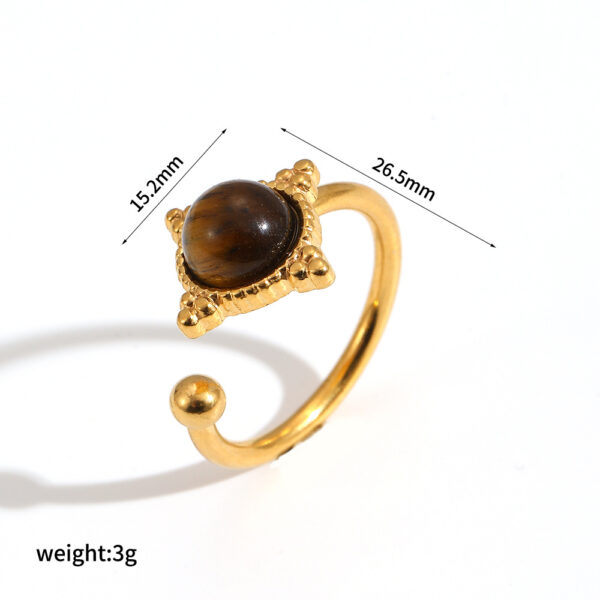 Fashionable Open-Design Tiger’s Eye Stainless Ring for Women - 18 K Gold Plated