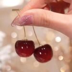 Long Cherry Fruit Earrings for Women, 925 Silver Needle