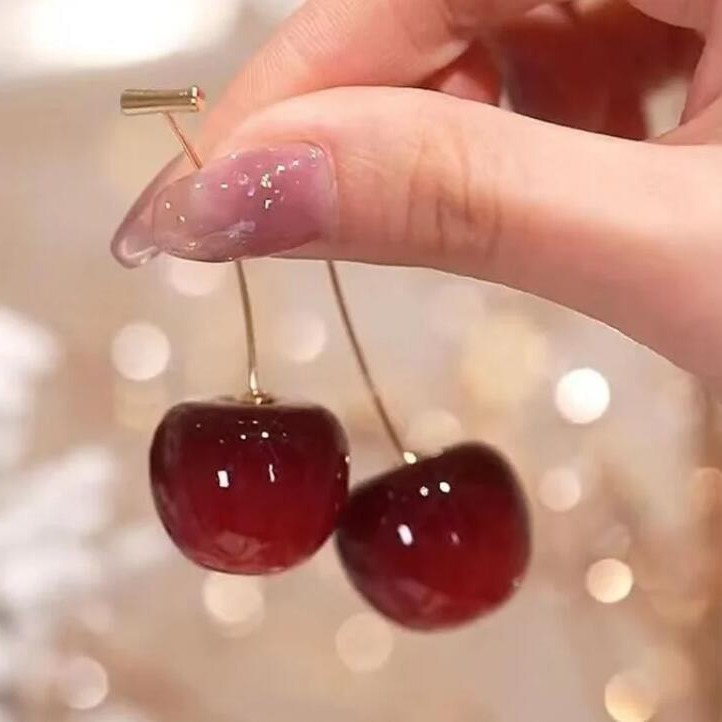 Long Cherry Fruit Earrings for Women, 925 Silver Needle